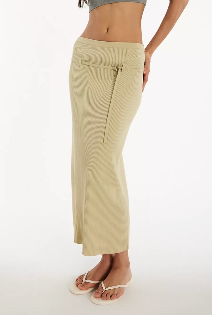 NWT APPARIS Judd Belted Rib Knit Maxi Skirt Size S Light Sage Green High-Rise